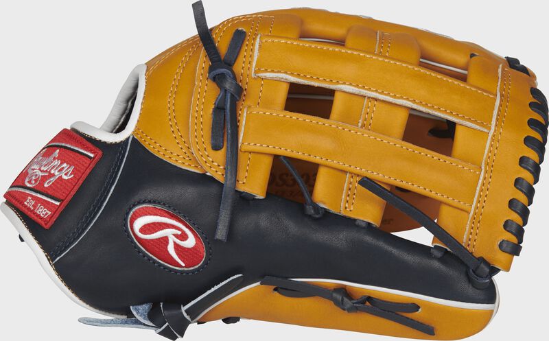 Web back view of 12.75-inch Rawlings Pro Preferred outfield glove loading=
