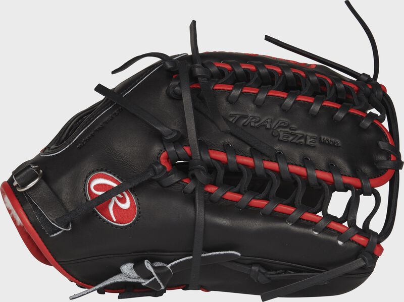 Thumb view of a PROSMT27 Pro Preferred Mike Trout 12.75-inch game day outfield glove with a black Trap-Eze web