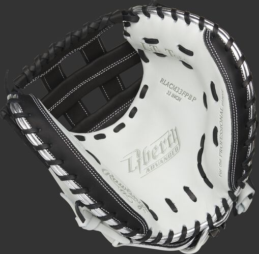 RLACM33FPBP Rawlings Liberty Advanced Color Series catcher's mitt with a white palm, black web and black laces