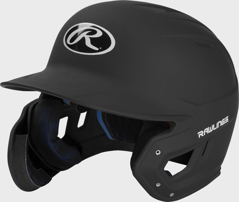 Front Left side view of Mach Left Handed Batting Helmet with EXT Flap| 1-tone, Black