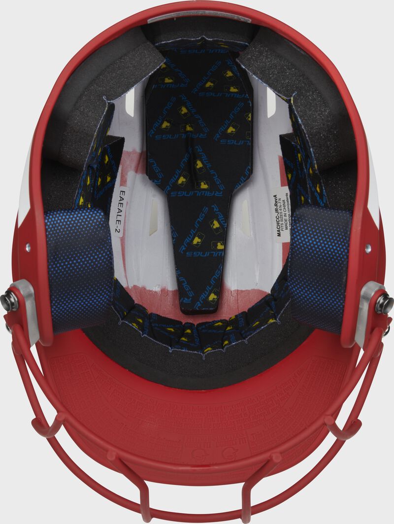 Inside view of Rawlings Mach Ice Softball Batting Helmet, Scarlet - SKU: MSB13 loading=