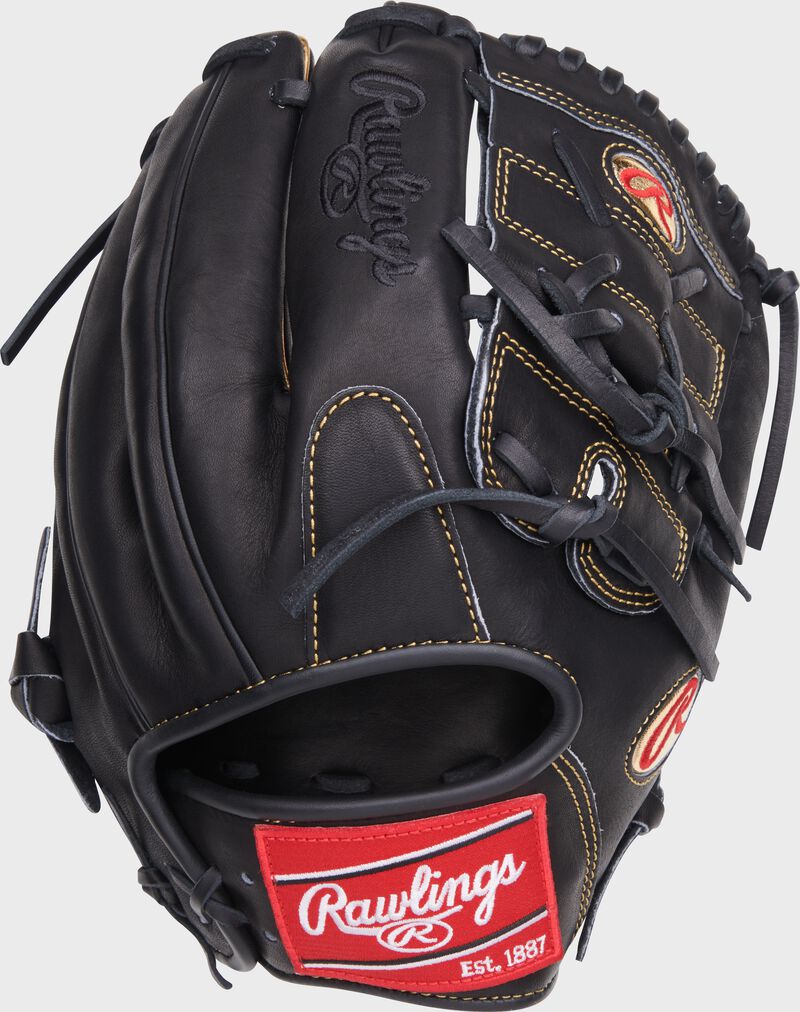Back of a black Zack Greinke Heart of the Hide infield/pitcher's glove with a red Rawlings patch - SKU: RSGPRO206-9ZG loading=