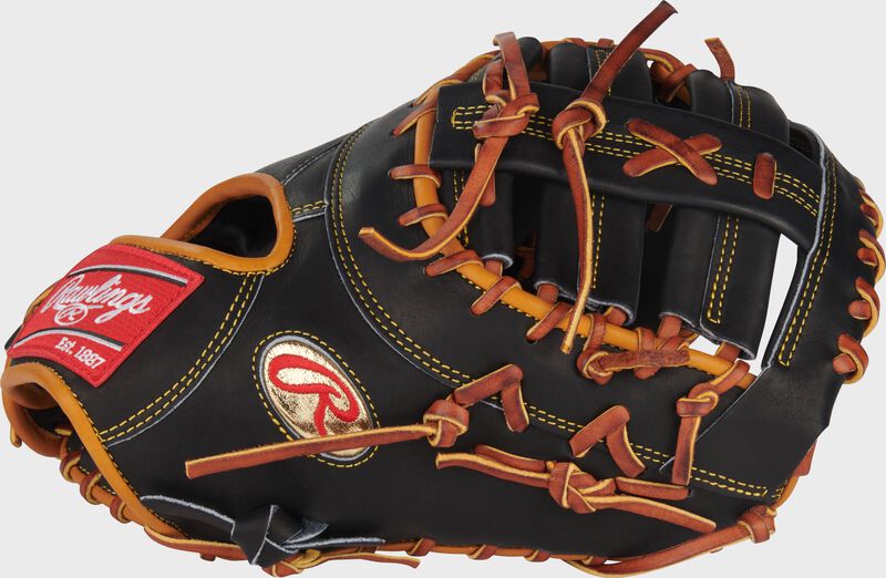 Thumb of a black Rawlings Gameday 57 Series Paul Goldschmidt Heart of the Hide 1st base mitt with a gold Oval-R