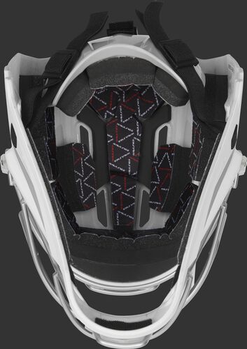 Inside foam of a white/silver CHV27J Rawlings catcher's helmet