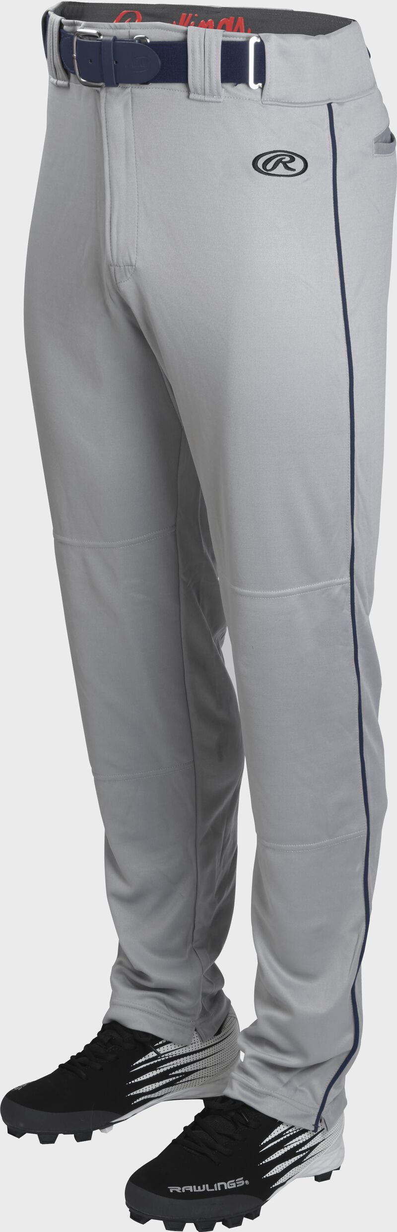 Front of Rawlings Blue Gray/Navy Adult Launch Piped Semi-Relaxed Baseball Pant - SKU #LNCHSRP-BG/N