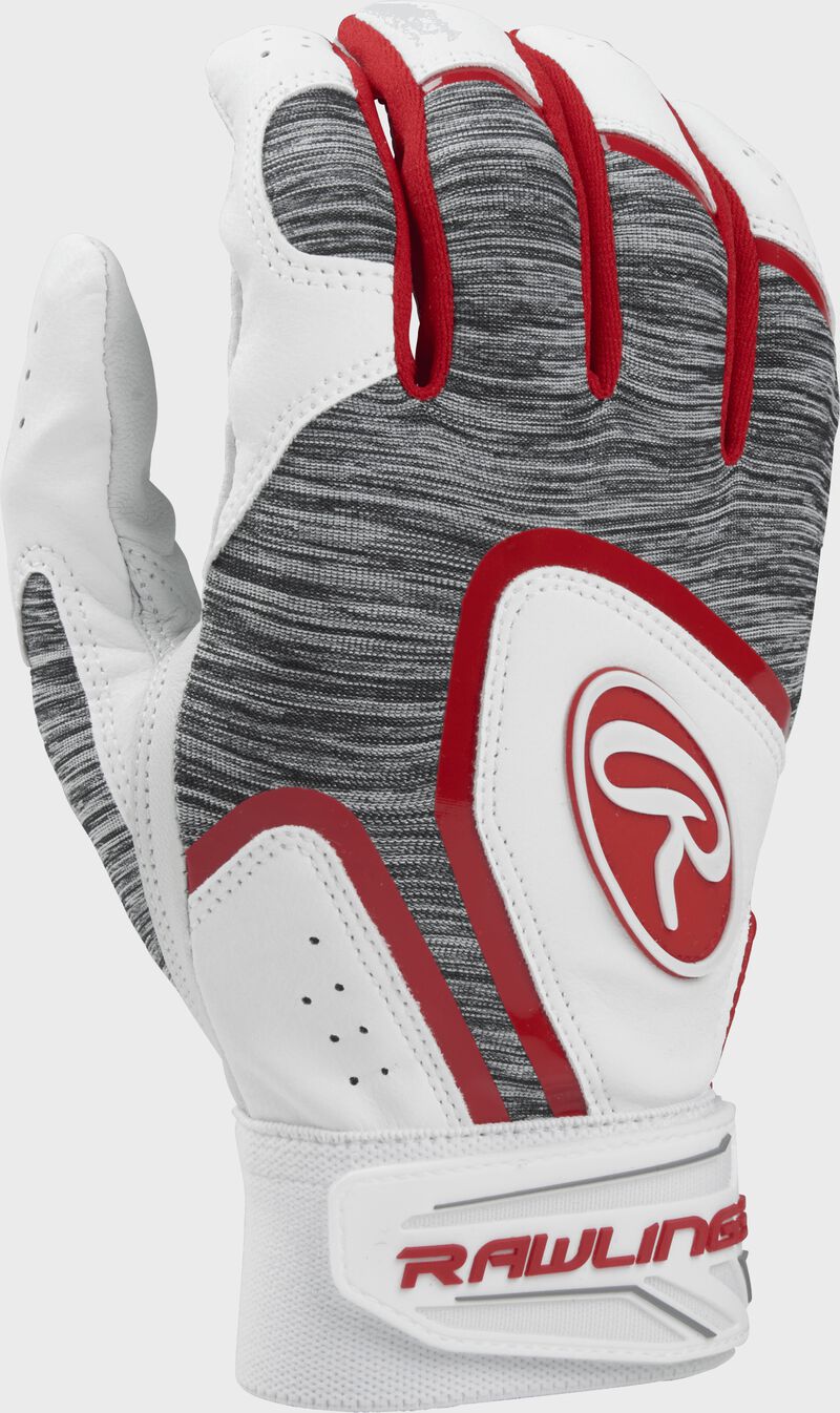 White 5150WBG-S Adult 5150 batting gloves with heather grey back and scarlet trim loading=