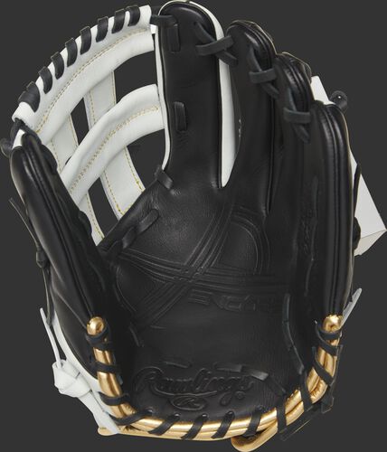EC1225-6BW Rawlings Encore outfield glove with a black palm and black laces