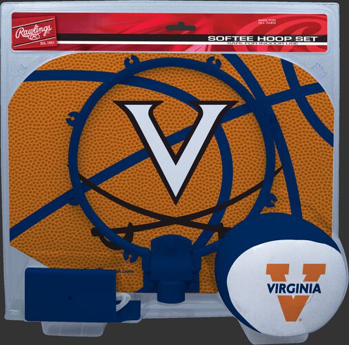 A NCAA Virginia Cavaliers hoop set with a blue/white ball and team logo printed on the backboard SKU #04843107114