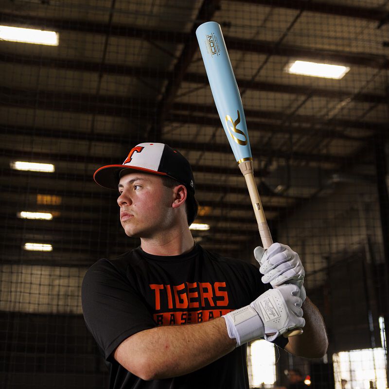 A player in his stance with a Rawlings Icon Pro Preferred BBCOR baseball bat