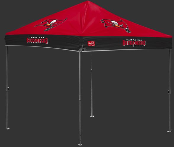 A red/black NFL Tampa Bay Buccaneers 10x10 canopy with team logos on each side - SKU: 02231086111