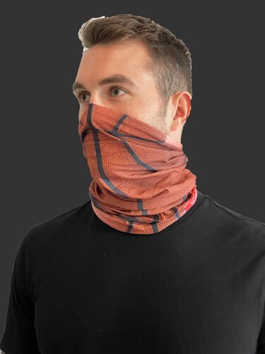 Side view of a guy wearing a Rawlings adult multi-functional head and face gear cover over his mouth & nose - SKU: RC40006-202