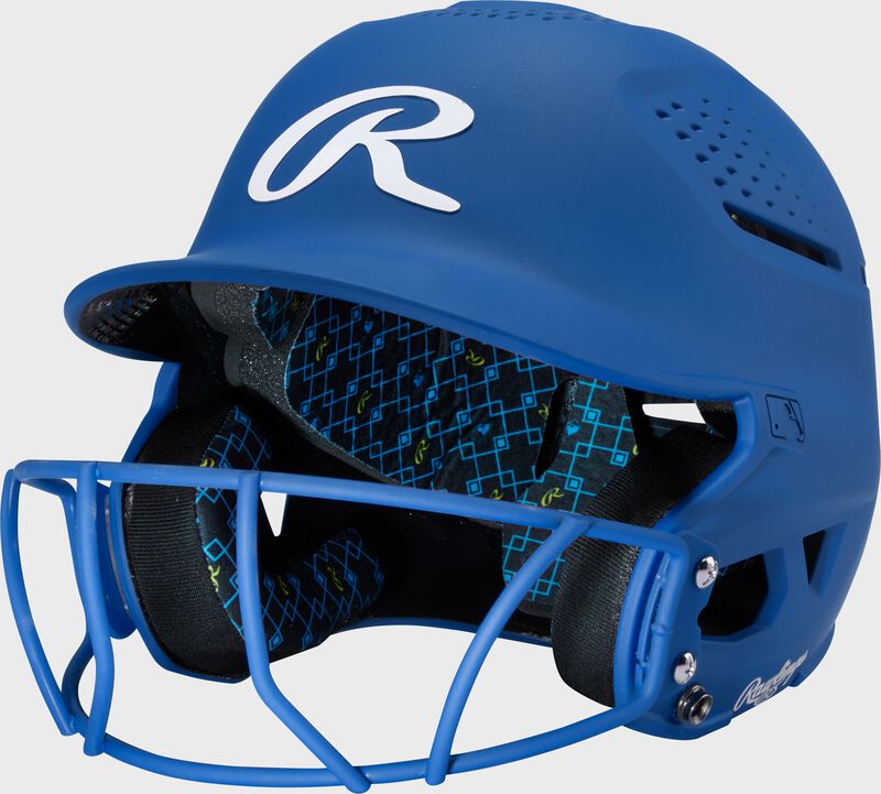 Front left of a royal Rawlings RX2 fastpitch batting helmet loading=