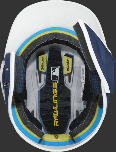 Inside of a MACHEXTR Rawlings MACH baseball helmet with IMPAX durable foam padding