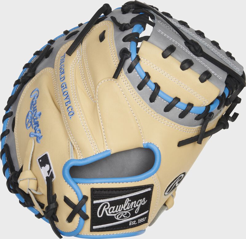 Back of a camel 33-inch HOH ColorSync 6.0 catcher's mitt with a black Rawlings patch - SKU: PROCM33CG