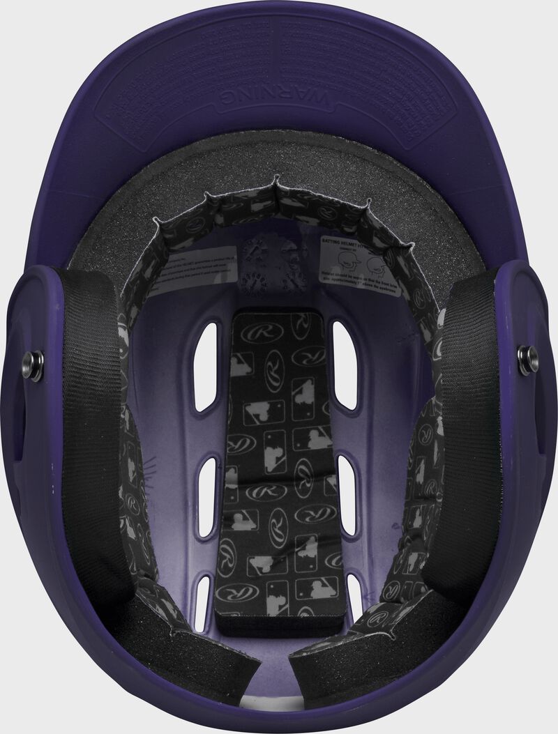Inside view of Purple Rawlings Velo Matte Batting Helmet - SKU: R16M
