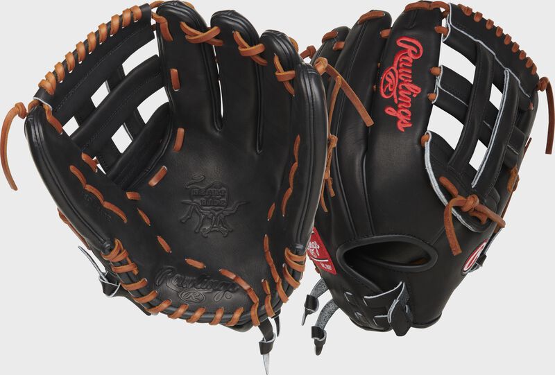 2 views showing the palm and back of a Heart of the Hide 13" H-web slowpitch softball glove - SKU: RPRO130SP-6B