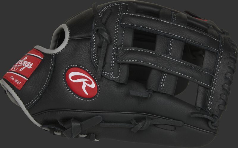 Thumb view of a black SPL120AJBB Select Pro Lite 12-inch Aaron Judge glove with a black H-web