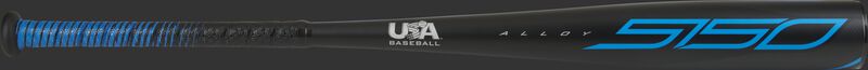 A black 2021 5150 USA bat with blue accents - SKU: US15
