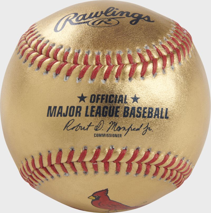 A St. Louis Cardinals Rawlings Gold MLB team baseball with the official ball MLB stamp - SKU: RSGEA-GOLDSTL-R