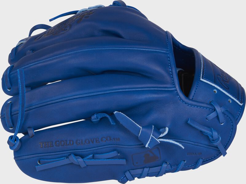 Back of a Royal Heart of the Hide elements series glove with the MLB logo on the pinky - SKU: PRO204-2R