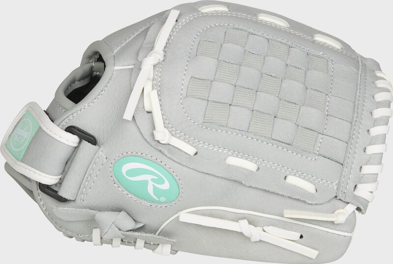 Thumb of a grey SCSB115M Sure Catch Softball 11.5-Inch youth infield/pitcher's glove with a grey Basket web loading=