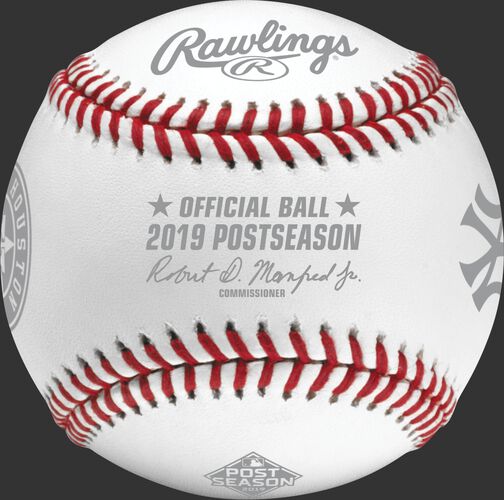 An official ALCS19DL 2019 American League Championship Series dueling baseball with the league commissioner's signature