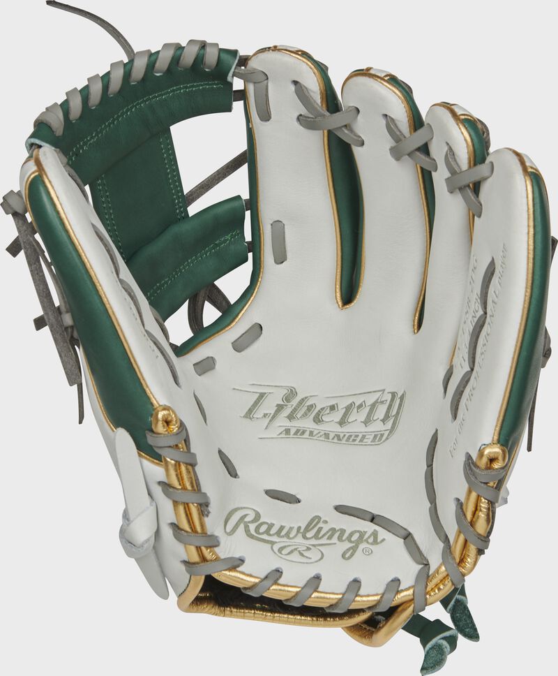 RLA715SB-2DG Rawlings Liberty Advanced Color Series glove with a white palm, dark green web and gray laces