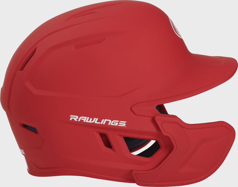 Right side of a MACHEXTL Rawlings MACH helmet with EXT extension piece for left hand batters loading=