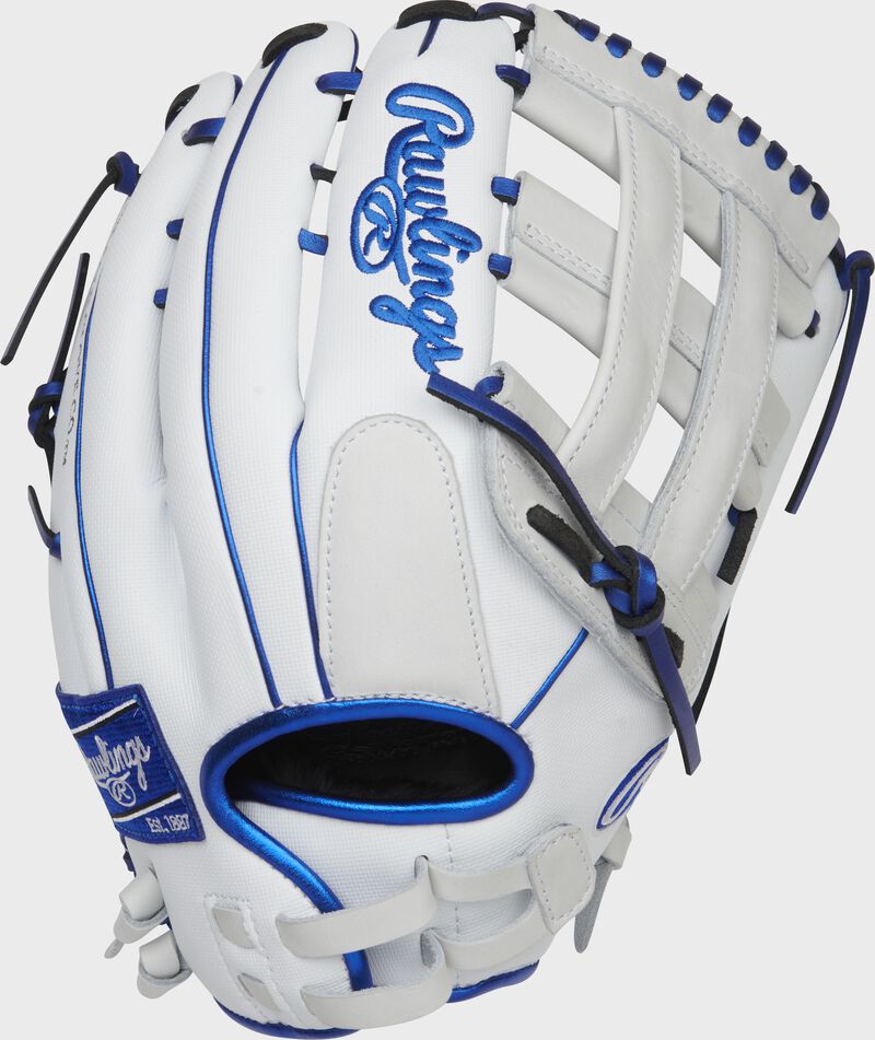 White Speed Shell back of a Liberty Advanced 13" H-web glove with a pull-strap back - SKU: RLA130-6WSS