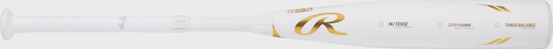 A white Rawlings Icon -10 USSSA baseball bat shown left to right - SKU: RUT4I10