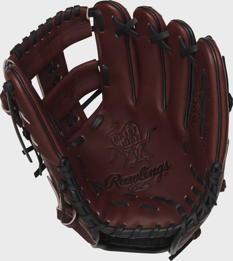 Sherry palm of a Rawlings HOH exclusive glove with a sherry web and black laces - SKU: PROTT2-19SHC