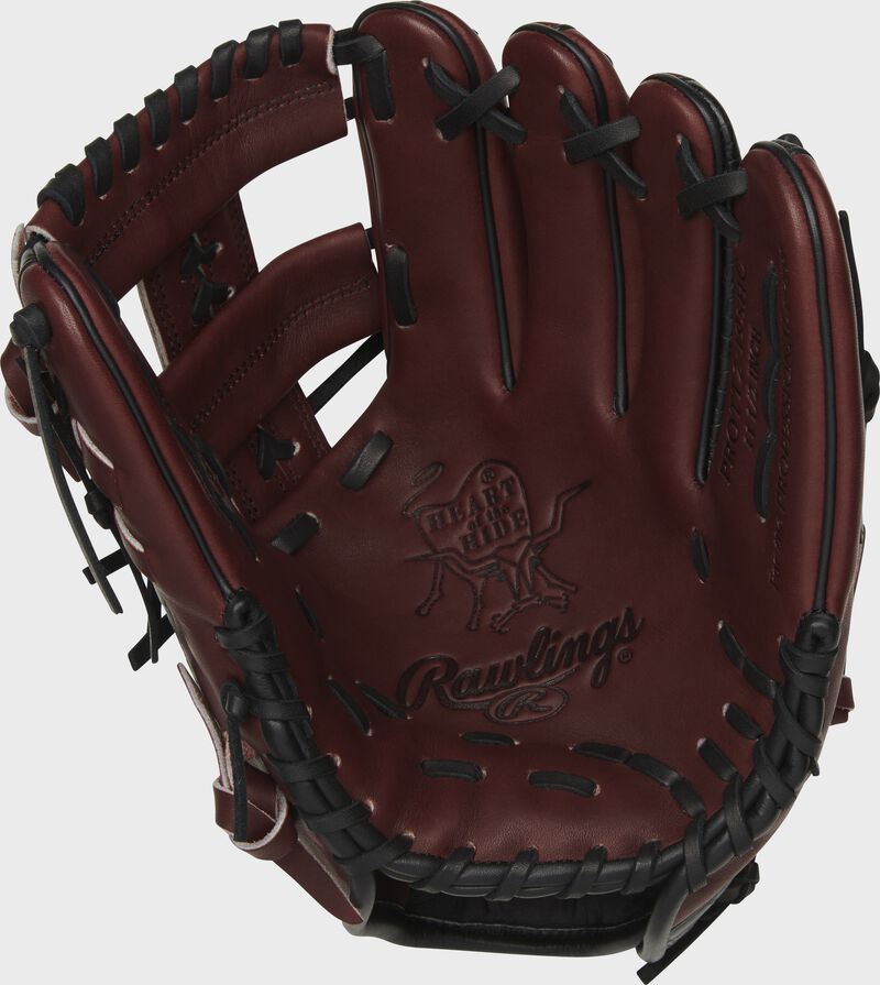 Sherry palm of a Rawlings HOH exclusive glove with a sherry web and black laces - SKU: PROTT2-19SHC loading=