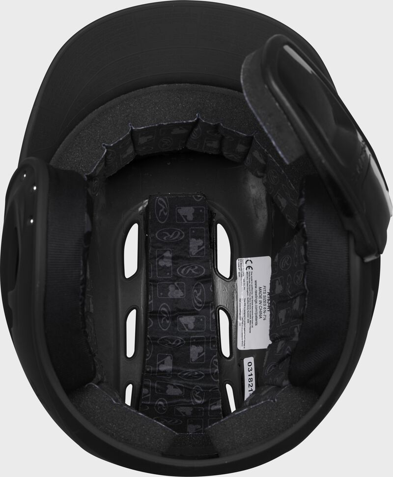 Inside view of Black R16 Reverse Matte Batting Helmet | Junior & Senior - SKU: R6R07