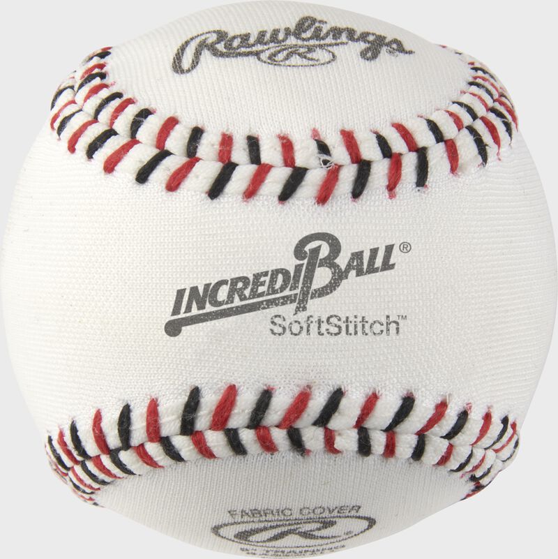 A white Rawlings Incredi-Ball SoftStitch training baseball - SKU: RIB9SS