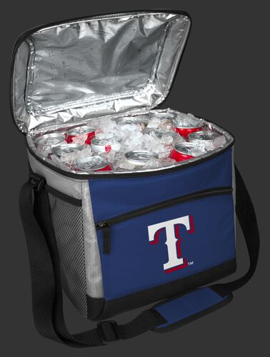 An open Texas Rangers 24 can cooler filled with ice and drinks - SKU: 10200022111