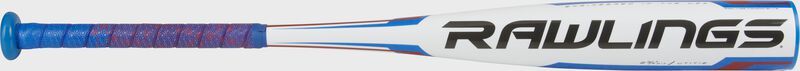 Rawlings logo on the barrel of a Rawlings 2022 USSSA Threat baseball bat - SKU: UT1T12