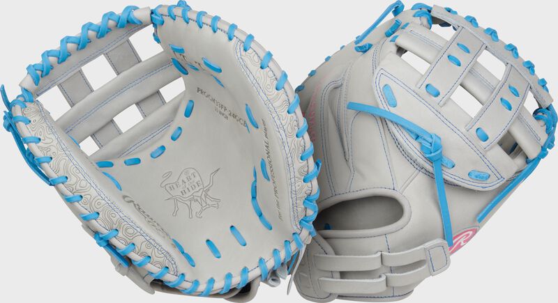 Two images showing the palm & back of a Heart of the Hide 33-inch Fastpitch Softball Catcher's Mitt