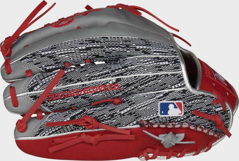 Zebra knit finger backs of an exclusive Heart of the Hide R2G outfield glove with the MLB logo on the pinkie - SKU: PROR3039-22SGZ