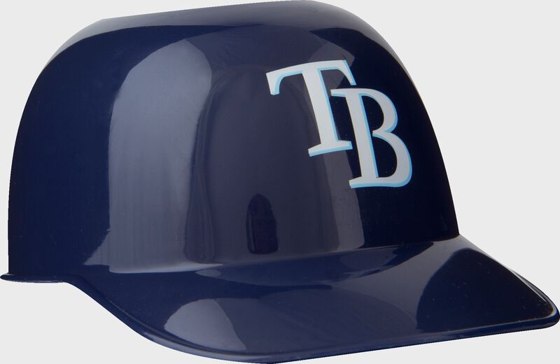 Front of Rawlings Navy Blue MLB Tampa Bay Rays Snack Size Helmets With Team Logo SKU #01950009121