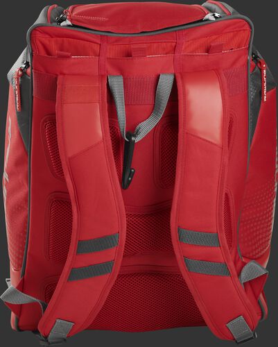 Back of a scarlet Rawlings Legion backpack with scarlet shoulder straps - SKU: LEGION-S
