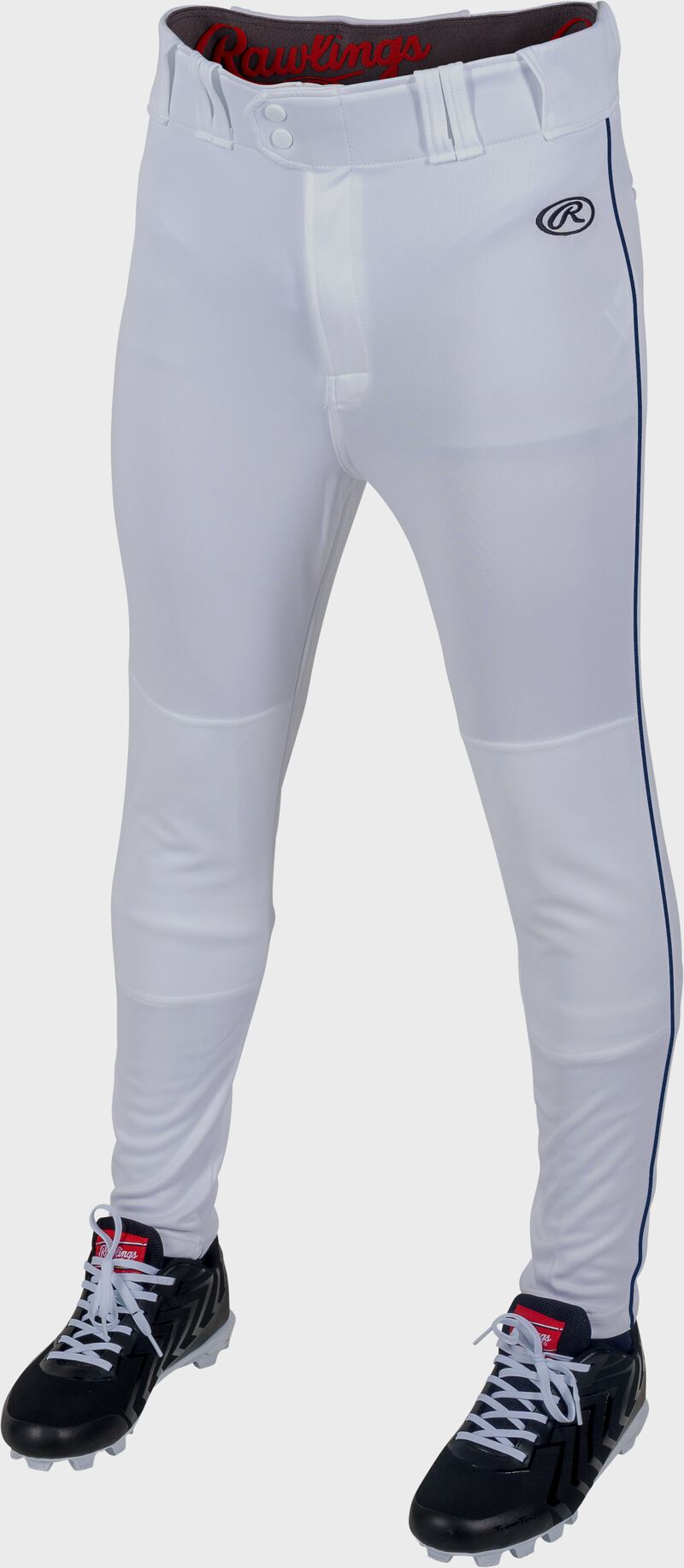 Rawlings Launch Jogger Fit Piped Baseball Pants, Adult 2XL, White/Navy
