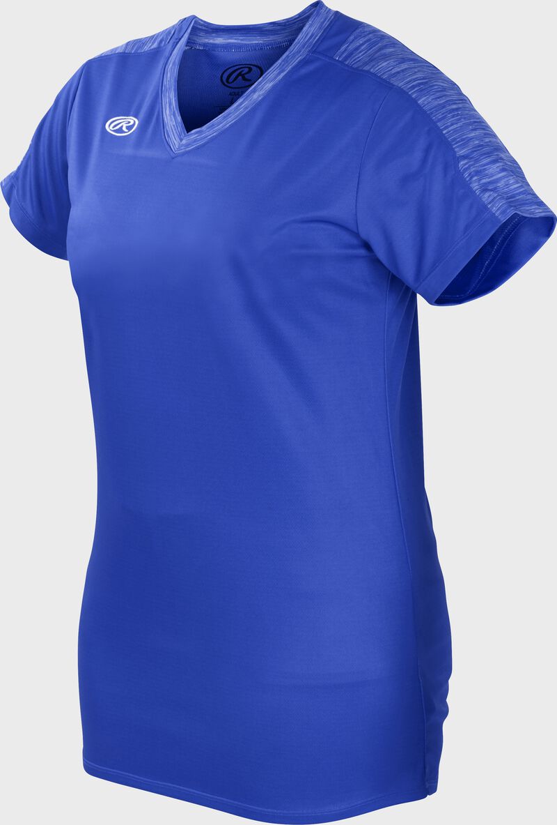 Front of Rawlings Women's Royal Adult Short Sleeve Launch Jersey  - SKU #WLNCHJ-R