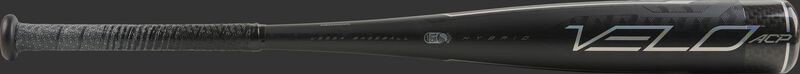 Barrel of a black Rawlings 2020 -10 Velo ACP USSSA bat with silver accents - SKU: UTZV10