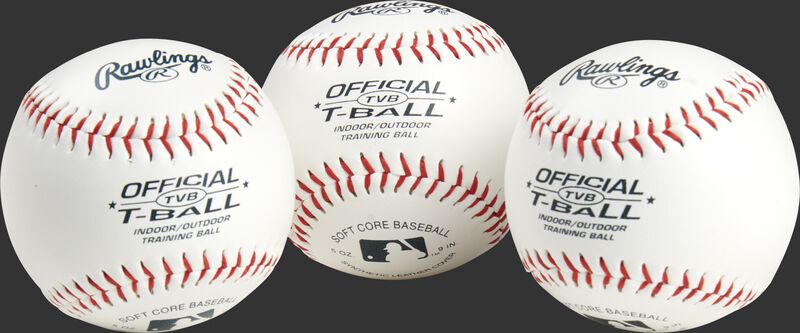 3 youth league training t-balls with blue stamping and red stitching - SKU: RSGTVBPK3