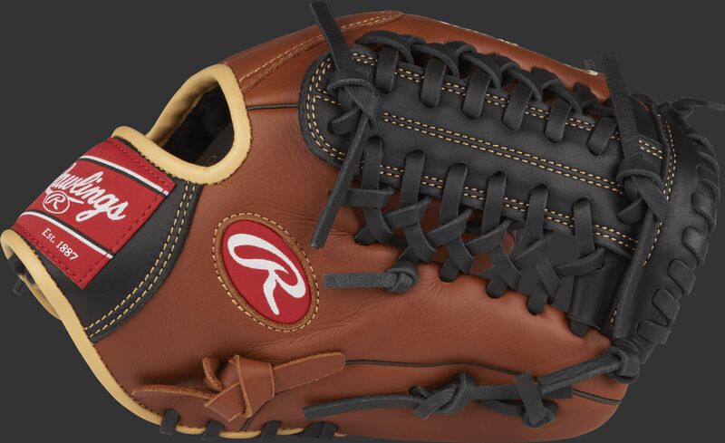Thumb view of a brown S1175MT Sandlot Series 11.75-inch infield/pitching glove with a black Modified Trap-Eze web