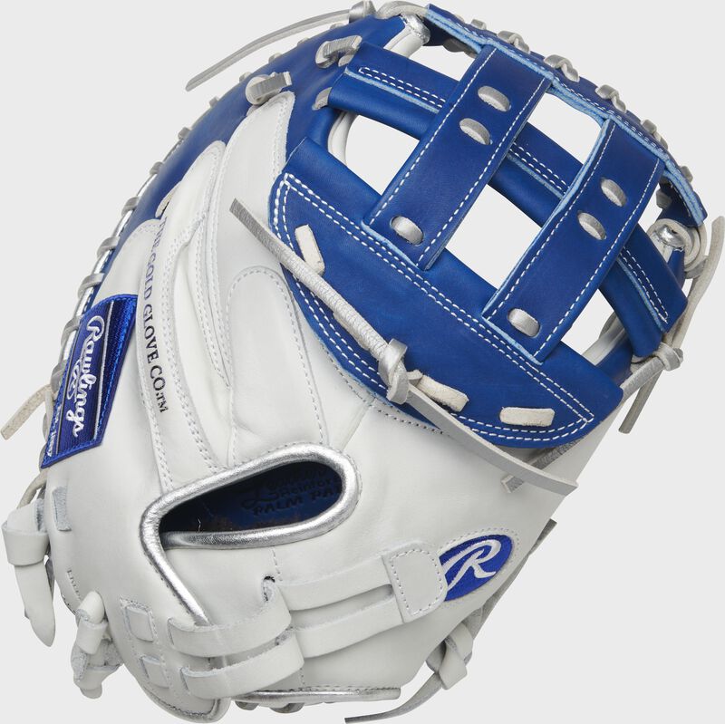 Back of white/royal Liberty Advanced Color Series catcher's mitt - SKU: RLACM34FPWRP loading=