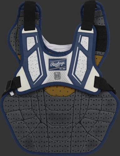 Back harness of a navy/white CPV2N adult Velo 2.0 chest protector with Dynamic Fit System 2.0