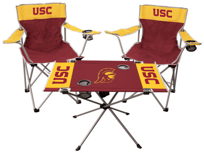 Front of Rawlings Red and Yellow NCAA USC Trojans 3-Piece Tailgate Kit With Two Kickoff Chairs, An Endzone Table, And A Transport Bag With Team Logo SKU #00993100511