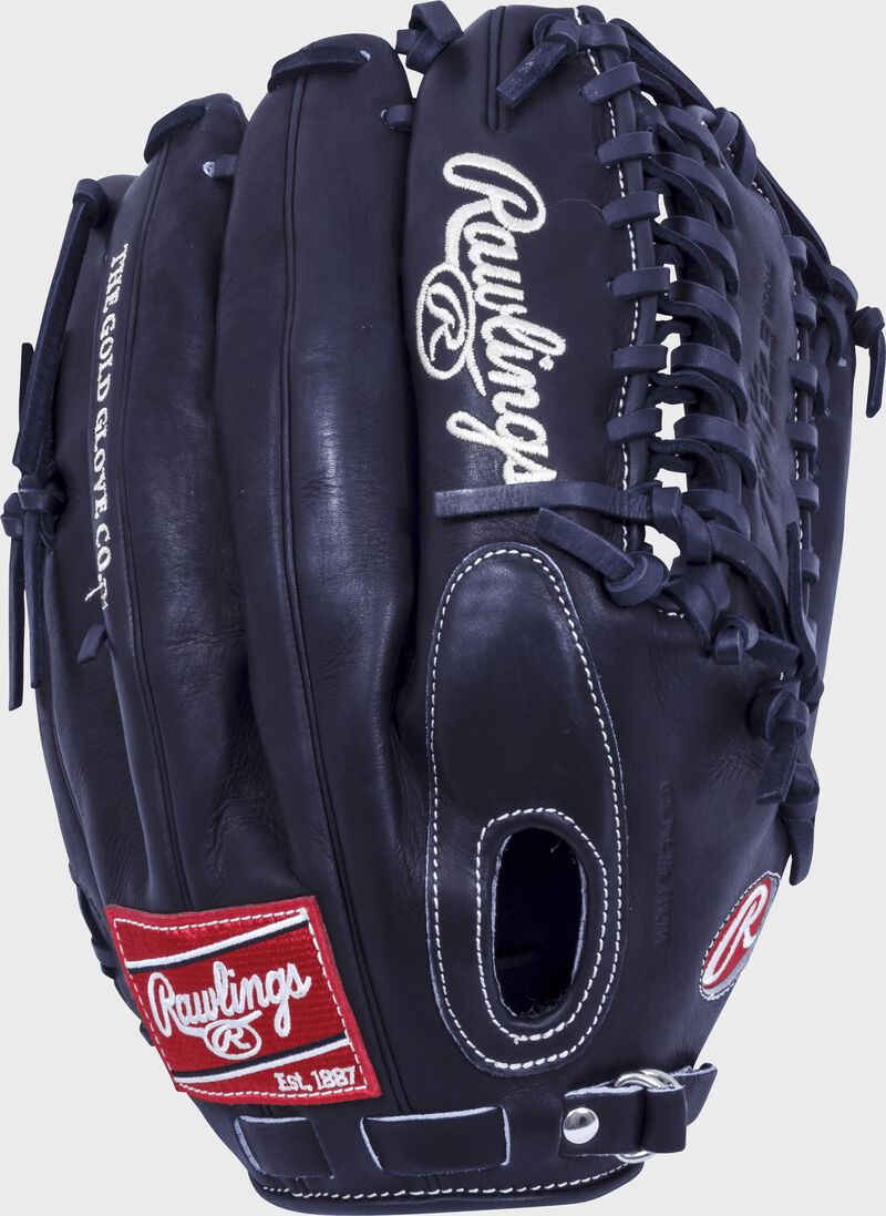 Back of a black 12.75 in Pro Preferred Trap-Eze web glove with a fastback design - SKU: PROS601KBPRO