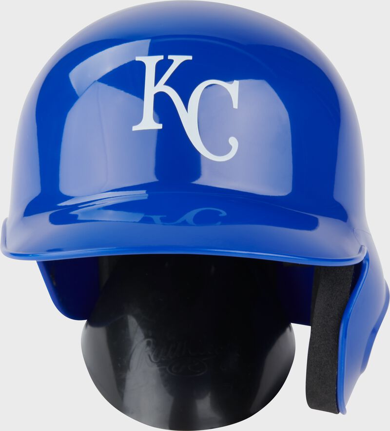 Front of a blue Kansas City Royals mini replica helmet